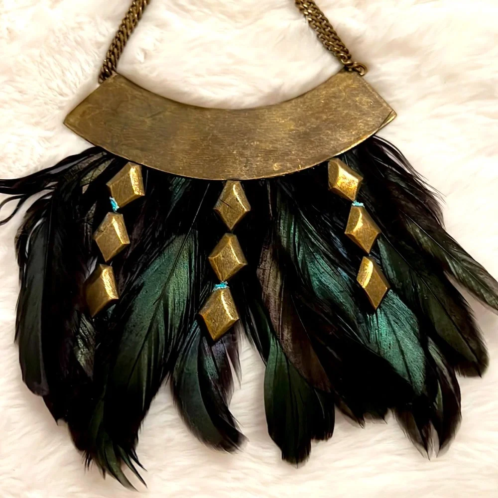 Vintage Citrine by the Stones Raven Feather Collar Necklace - Picture 1 of 3